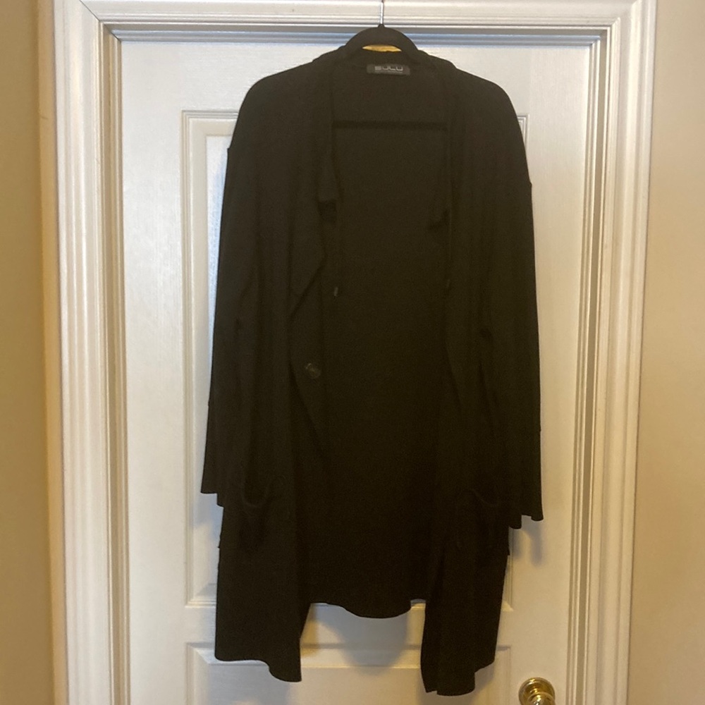 Sulu Black Sweater Coat with Cozy Knit Design